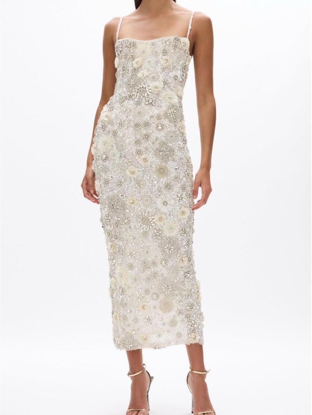 Rachel Gilbert Francesca Floral Crystal-Embellished Tulle Midi Dress